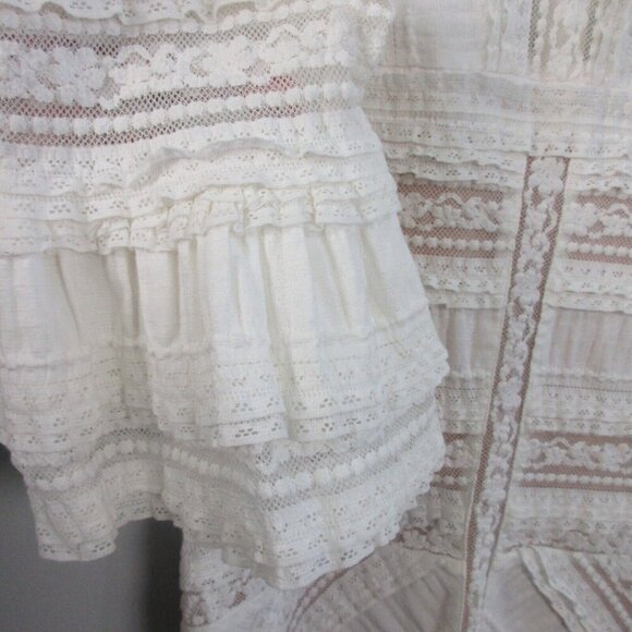 Cinq à Sept Antonia Lace Blouse Women White Cotton M Ruffle Sleeve Boho 296 - Picture 4 of 10